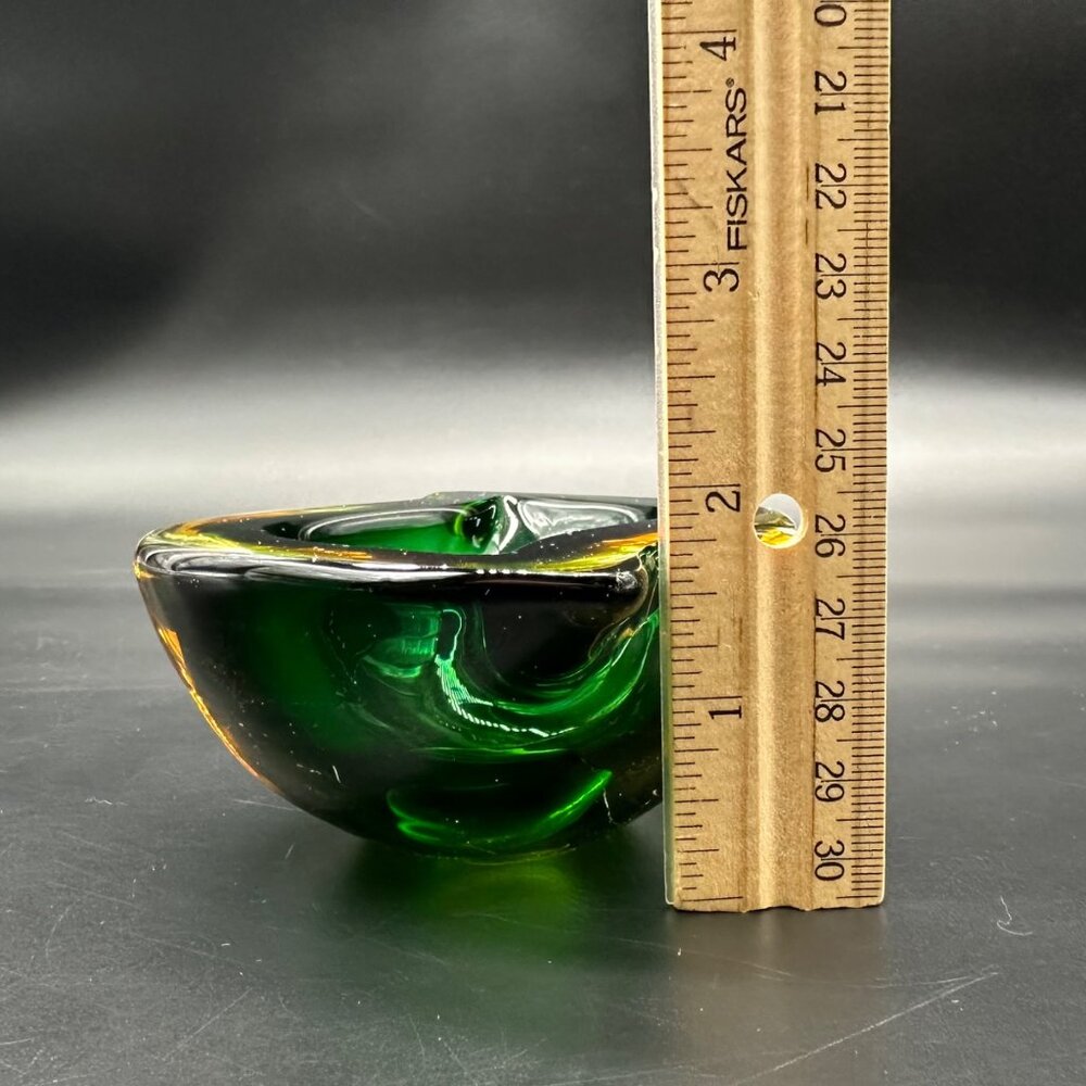 Murano Sommerso Green Amber Art Glass Bowl Vintage Italian Dish Mid Century - Picture 10 of 12